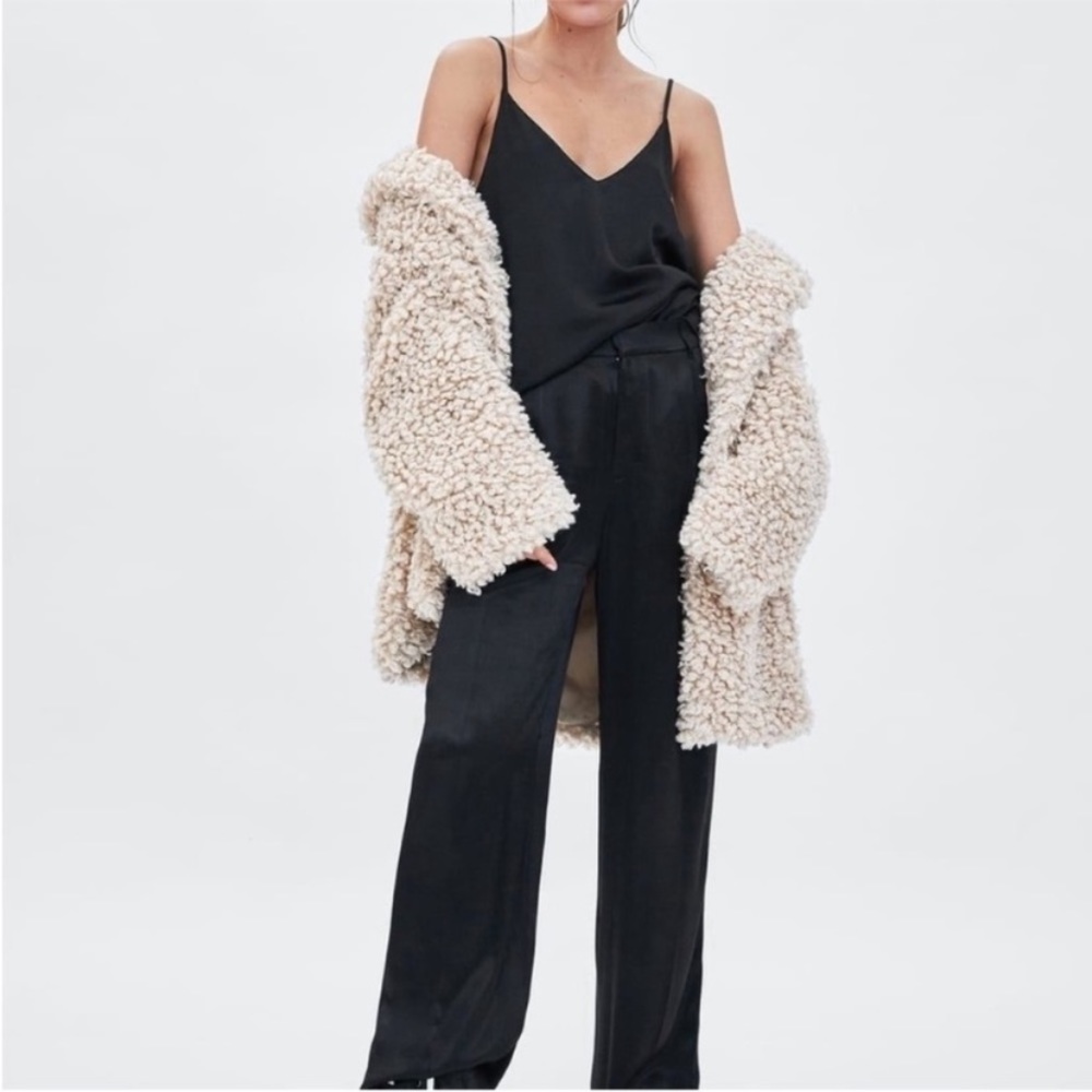 Zara Woman Studio silky wideleg pant in navy